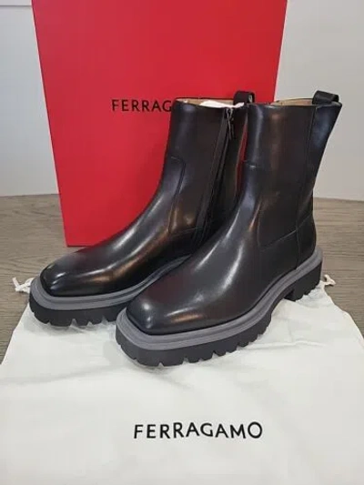 FERRAGAMO SALVATORE FERRAGAMO FULVIO MEN'S BLACK LEATHER ZIP BOOTS SIZE 11 M