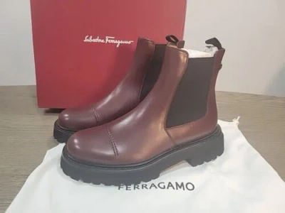 FERRAGAMO SALVATORE FERRAGAMO GEORGE 2 MEN'S BURGUNDY LEATHER CHELSEA BOOTS SIZE 13 M