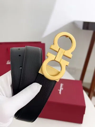 FERRAGAMO SALVATORE FERRAGAMO REVERSIBLE BLACK/BROWN BELT GOLD BUCKLE
