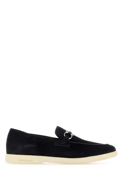 FERRAGAMO SALVATORE FERRAGAMO NAVY BLUE SUEDE COSIMO LOAFERS