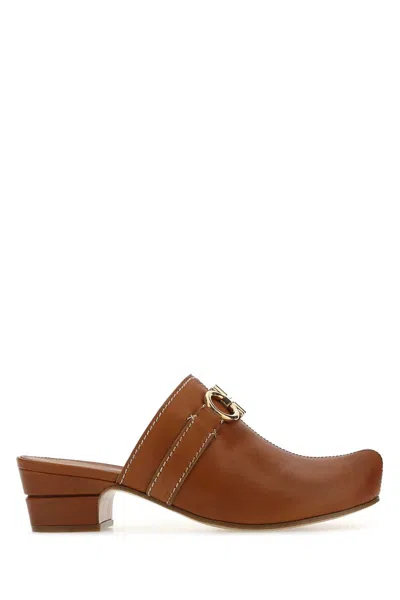 FERRAGAMO SALVATORE FERRAGAMO CARAMEL LEATHER PHOBOS MULES