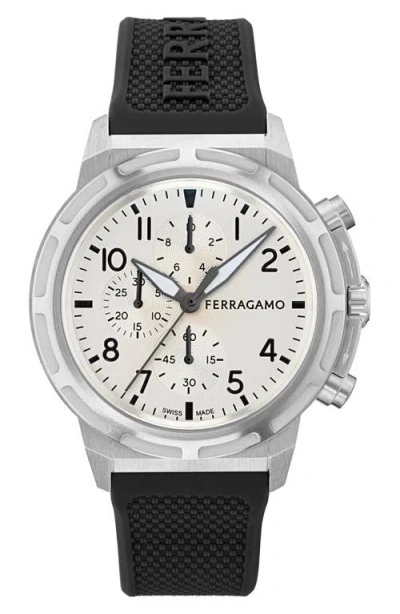 FERRAGAMO FERRAGAMO SPORT CHRONOGRAPH SILICONE STRAP WATCH, 44MM