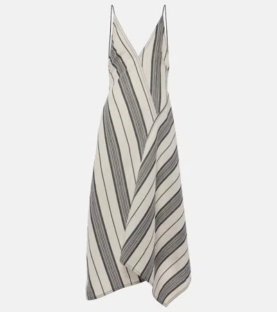 FERRAGAMO STRIPED LINEN AND COTTON MAXI DRESS
