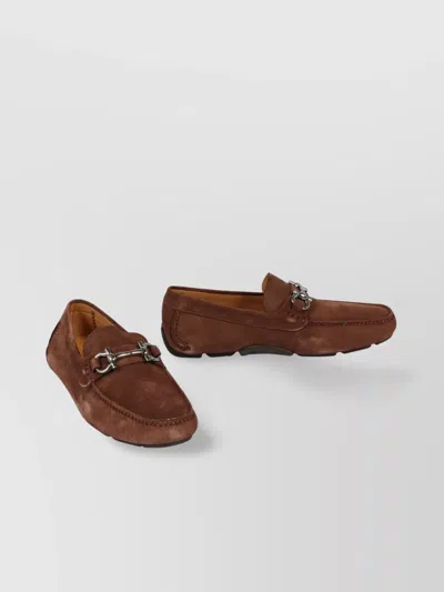 FERRAGAMO SUEDE LOAFERS WITH METAL BUCKLE DETAIL