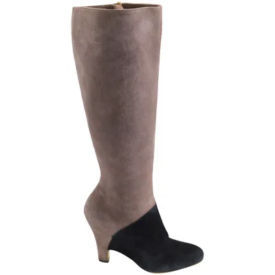 FERRAGAMO TWO TONE KNEE HIGH BOOTS IN ECRU SUEDE