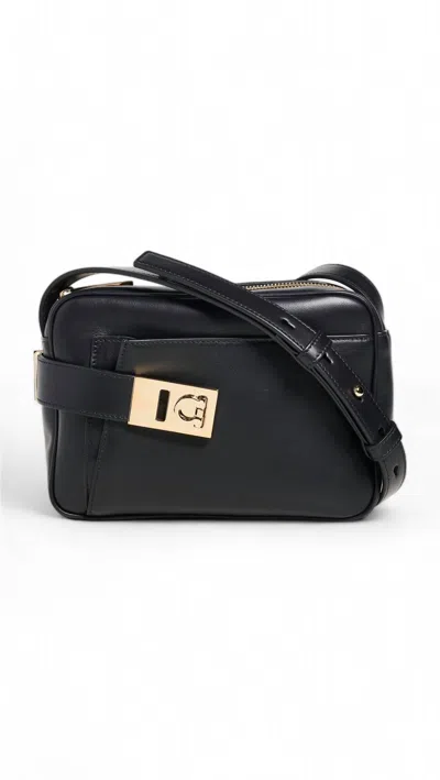 FERRAGAMO VIT. MARTE LUX CROSSBODY BAG IN BLACK