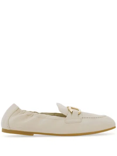 FERRAGAMO WOMEN WHITE ELASTICATED LEATHER LOAFERS, 8.5 LUXURY LOAFERS & DRIVERS FOR WOMEN DARVEYS