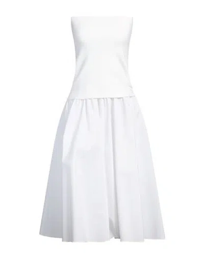 FERRAGAMO FERRAGAMO WOMAN MIDI DRESS WHITE SIZE 6 POLYESTER, COTTON, VISCOSE, POLYAMIDE, ELASTANE