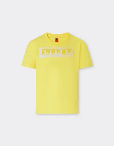 FERRARI FERRARI COTTON T-SHIRT WITH BRUSHED-EFFECT FERRARI LOGO