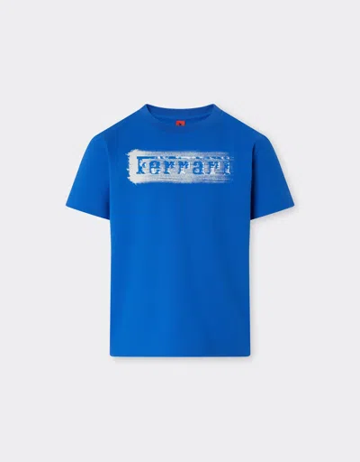 FERRARI FERRARI COTTON T-SHIRT WITH BRUSHED-EFFECT FERRARI LOGO