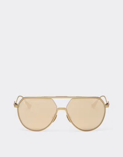 FERRARI FERRARI FERRARI SUNGLASSES IN MATT GOLD-TONE TITANIUM WITH GOLD MIRROR YELLOW LENSES