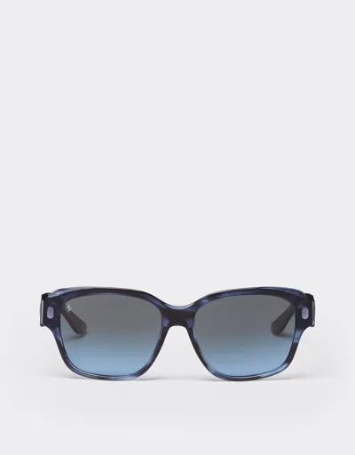 FERRARI FERRARI FERRARI SUNGLASSES IN STRIPED BLUE ACETATE WITH POLARISED GRADIENT BLUE LENSES