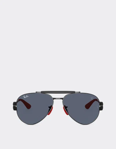 FERRARI FERRARI RAY-BAN FOR SCUDERIA FERRARI RB3762M IN BLACK METAL WITH DARK GREY LENSES