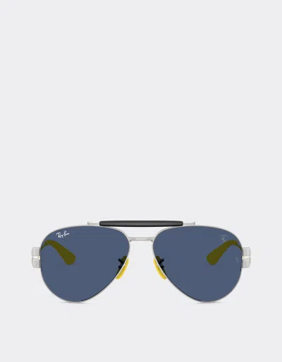 FERRARI FERRARI RAY-BAN FOR SCUDERIA FERRARI RB3762M IN SILVER-TONE METAL WITH BLUE LENSES