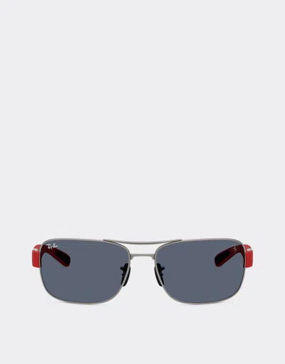 FERRARI FERRARI RAY-BAN FOR SCUDERIA FERRARI RB3763M IN GUNMETAL GREY METAL AND RED PLASTIC WITH DARK GREY L