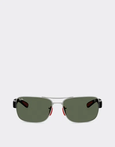 FERRARI FERRARI RAY-BAN FOR SCUDERIA FERRARI RB3763M IN SILVER-TONE METAL AND BLACK PLASTIC WITH DARK GREEN 