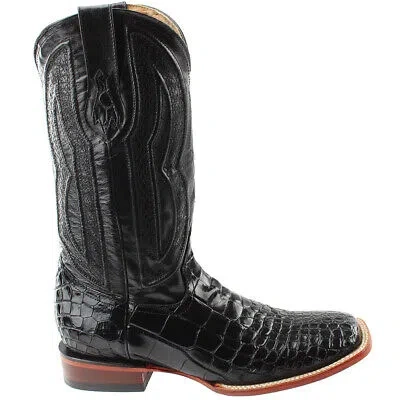 FERRINI FERRINI AMERICAN ALLIGATOR SQUARE TOE COWBOY MENS BLACK WESTERN COWBOY BOOTS 10