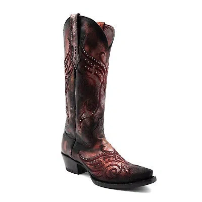 FERRINI FERRINI WOMENS MASQUERADE V-TOE RED LEATHER COWBOY BOOTS