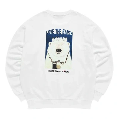 FILA Men's FILA x Pepe Shimada Crossover Cartoon Printing Sports Round Neck Pullover White