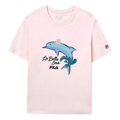 FILA (WMNS) FILA Dolphin Printing Casual Sports Short Sleeve Pink