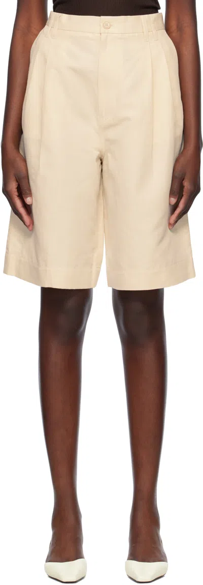 FILIPPA K BEIGE RELAXED PLEATED COTTON LINEN SHORTS