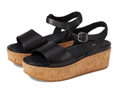 FITFLOP FITFLOP ELOISE FT6-001 WEDGE SANDALS WOMEN'S BLACK LEATHER CORK-WRAP BACK-STRAP