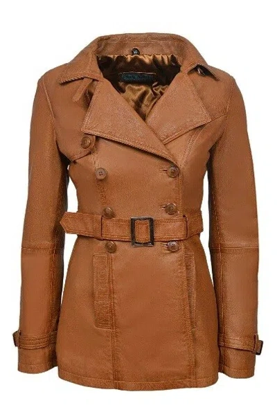 F$L DAMEN AUTHENTISCH LAMMLEDER ECHTLEDER TRENCH JACKE HELLBRAUN MODISCHER GÜRTEL