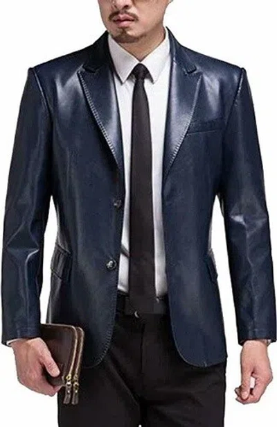 F$L HERREN ECHT LAMMLEDER JACKE BLAZER ZWEI KNOPF BLAU KLASSISCH SCHICHT MB78
