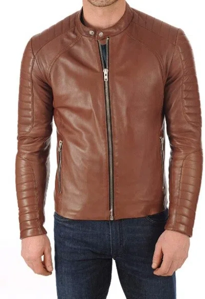 F$L HERREN ECHT LAMMLEDER JACKE BROWN MOTORRAD BIKERJACKE -MJK24