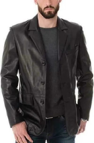 F$L HERREN ORIGINAL LAMMLEDER BLAZER SCHWARZ DREI KNÖPFE MANTEL WEICH MODISCH -MB31