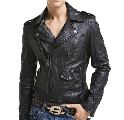 F$L HERREN SCHWARZ GESTEPPT SCHAFSFELL JACKE ECHTES LEDER ZIPPER BIKER MOTO SLIM