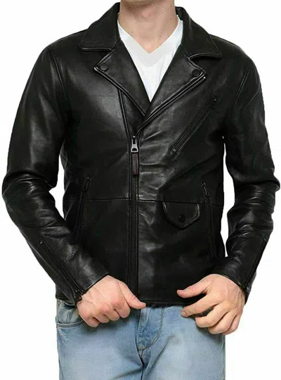 F$L HOMBRE PIEL DE CORDERO CUERO ECHTES CHAQUETA MOTERO ENTALLADO CREMALLERA