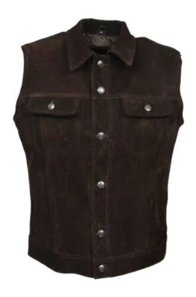 F$L NEU HERREN ECHT LAMMLEDER WILDLEDER WESTE MANTEL BROWN OUTWEARLINIE JACKET-020