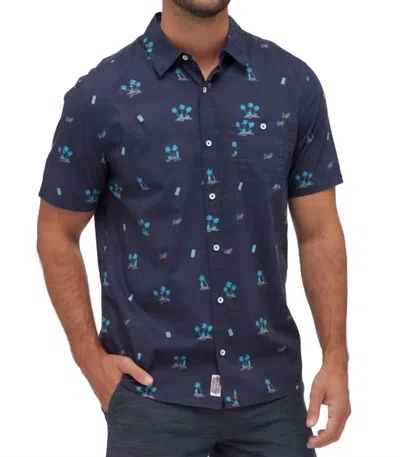 FLAGS & ANTHEM HONOLULU SHORT SLEVE HAWAII PRINT SHIRT IN NAVY