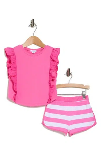 FLAPDOODLES FLAPDOODLES KIDS' RUFFLE TOP & STRIPE SHORTS SET
