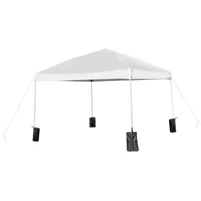 FLASH FURNITURE 10'X10' WHITE EVENT STRAIGHT LEG CANOPY TENT WITH SANDBAGS AND WHEELED CASE