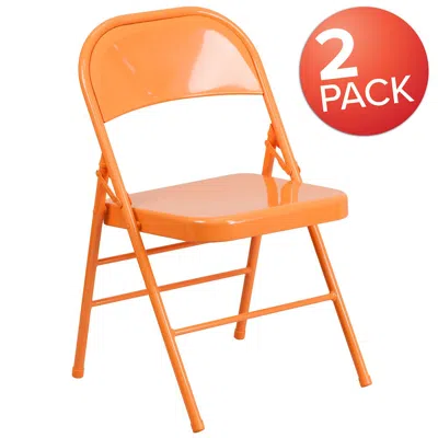 FLASH FURNITURE 2 PACK HERCULES COLORBURST SERIES ORANGE MARMALADE TRIPLE BRACED & DOUBLE HINGED METAL FOLDING CHAIR