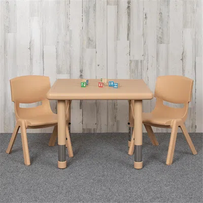 FLASH FURNITURE 24 IN. SQUARE PLASTIC HEIGHT ADJUSTABLE ACTIVITY TABLE SET WITH 2 CHAIRS, NATURAL COLOR