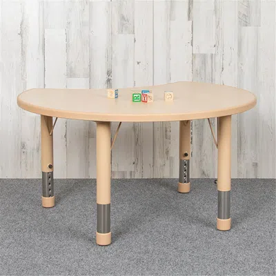 FLASH FURNITURE 25.125 X 35.5 IN. CRESCENT PLASTIC HEIGHT ADJUSTABLE ACTIVITY TABLE, NATURAL COLOR