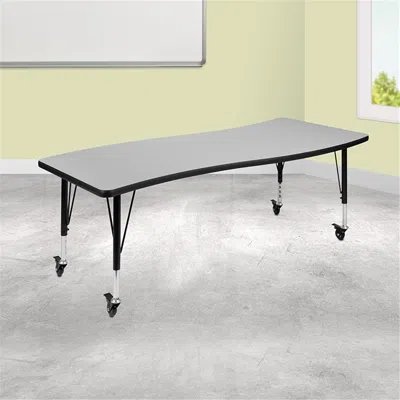 FLASH FURNITURE 26 X 60 IN. MOBILE RECTANGULAR WAVE FLEXIBLE COLLABORATIVE LAMINATE ACTIVITY TABLE WTH HEIGHT ADJUST