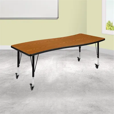 FLASH FURNITURE 26 X 60 IN. MOBILE RECTANGULAR WAVE FLEXIBLE COLLABORATIVE LAMINATE ACTIVITY TABLE WTH HEIGHT ADJUST