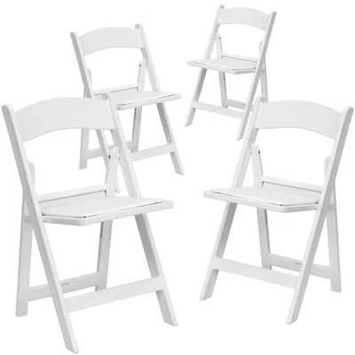 FLASH FURNITURE 4 PK. 1000 LB. CAPACITY WHITE RESIN FOLDING CHAIR WITH WHITE VINYL PADDED SEAT