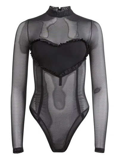 FLEUR DU MAL MESH RUFFLE HEART BODYSUIT