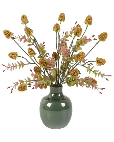 FLORA BUNDA FLORA BUNDA 17IN ARTIFICIAL THISTLE & LEAF ARRANGEMENT IN VASE