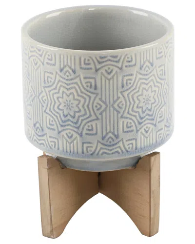 FLORA BUNDA FLORA BUNDA 4.25IN STAR CERAMIC PLANT POT ON WOOD STAND