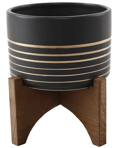 FLORA BUNDA FLORA BUNDA 4.75IN CERAMIC PLANTER ON WOOD STAND