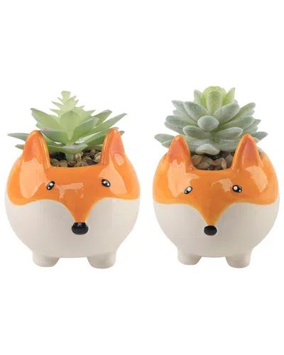 FLORA BUNDA FLORA BUNDA FAUX SUCCULENT IN 4.5IN LARGE ORANGE FOX CERAMIC PLANTER