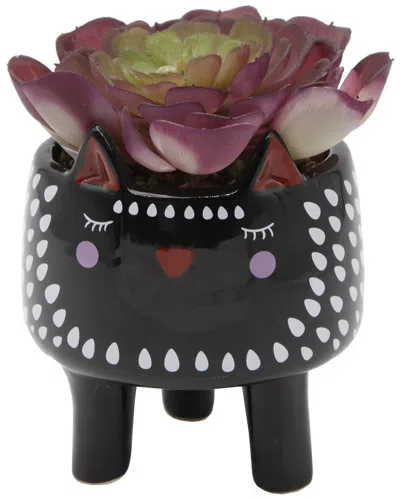 FLORA BUNDA FLORA BUNDA FAUX SUCCULENT IN SMALL CAT CERAMIC PLANTER