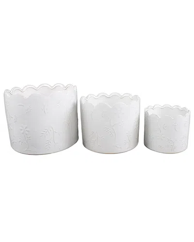 FLORA BUNDA FLORA BUNDA SET OF 3 SCALLOP WILD FLOWER CERAMIC POTS
