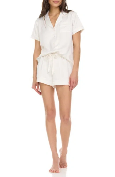 FLORA NIKROOZ FLORA NIKROOZ SATIN SHORT PAJAMAS WITH FAUX PEARL TRIM